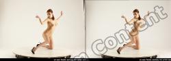 Nude Woman White Kneeling poses - ALL Slim Kneeling poses - on both knees long brown 3D Stereoscopic poses Pinup